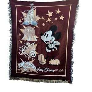 Walt Disney World red four parks Mickey Mouse tapestry blanket 45x56”